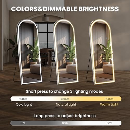 Sweetcrispy Arched LED Full Length Floor Mirror, 71"x26" Full Body Mirror - Image 3