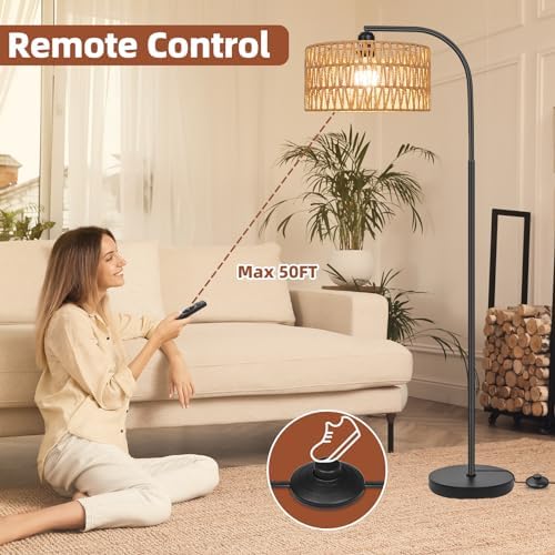 Rattan Floor Lamps for Living Room with Dimmable 9W LED Bulb Farmhouse - Image 4