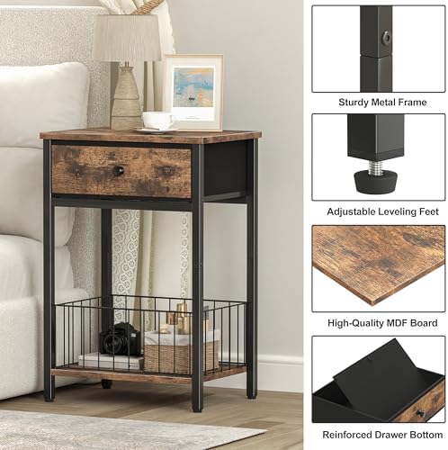 Night Stand Set 2, Night Stand with Drawers, Industrial nightstand, Nightstand with Fabric Bins, Bedside Table End Table for Bedroom, Closet, Entryway, College Dorm, Rustic Brown LNT0061BR2 - Image 5