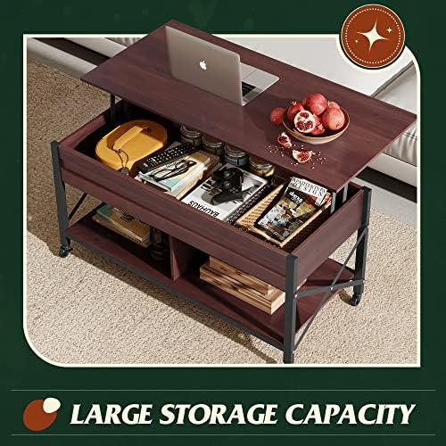 WLIVE Coffee Table Espresso, 41.3" Lift Top Coffee Table with 4 Wheels - Image 6