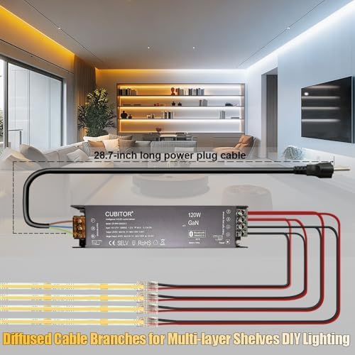CCT COB LED Strips Light Kit,2700K-6500K,32.8ft/10m,Dimmable & Cuttable,24V Tape Strip with Smart Transformer,Remote/App/Alexa Voice Control,for Bedroom,Shelves,Kitchen Under Cabinet Lighting - Image 4