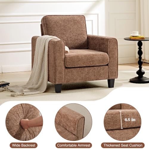 Accent Chair for Living Room, Mid Century Modern Upholstered Living Room Chair, Chenille Reading Armchair for Apartment, Waiting Room, Office, Brown - Image 5