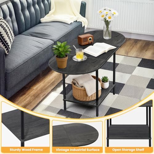 Small Coffee Table,35.4'' Oval Coffee Table with Storage Shelf & Metal Frame,Low Cocktail Tea Accent Table for Apartment,Modern Mid Century Small Living Room Table,Dark Gray - Image 4