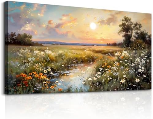 hyidecorart Canvas Wall Art For Living Room Wall Decor For Bedroom Office Decorations Vintage Farmhouse Wildflower Wall Paintings Nature Landscape Picture Artwork Aesthetic Home Decor Ready To Hang - Image 2