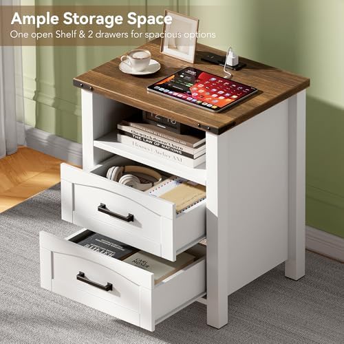 Decofy Farmhouse Nightstand with Charging Station, 2 Drawers - Image 3