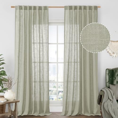 LAMIT Sheer Linen Curtains for Living Room Bedroom 102 Inch Length by LAMIT