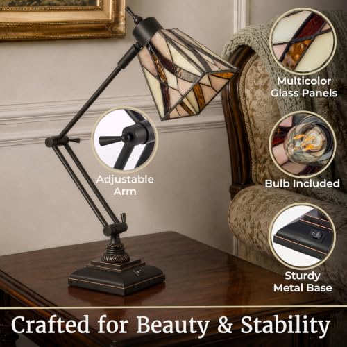 Lavish Home Tiffany Architect Desk Lamp with Stained Glass Shade, Bronze - Image 3