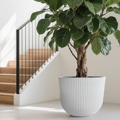 Worth Garden Round Large Planter Pot 1-Pack - 17.5" Dia x 15.5" H - Durable Plastic White Plant Tree Pots with Vertical Stripe Textured Finish, Drainage Hole for Indoor, Outdoor, Front Porch, Patio - Image 4