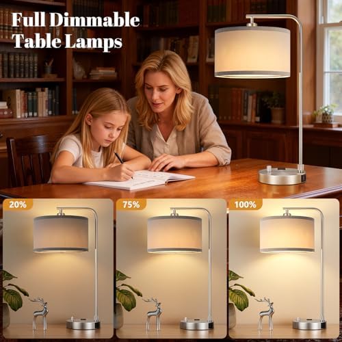 Innqoo Brown Bedside Lamps Set of 2, Fully Dimmable Lamps for Night Stands, USB A+C - Image 2