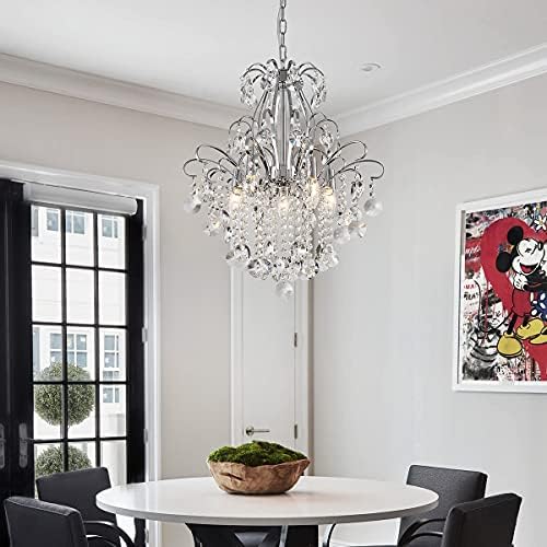 WUZUPS Crystal Chandelier 5-Light Pendant Ceiling Light Modern Lighting Fixture for Bedroom Hallway Bar Kitchen Bathroom, H 22.6'' x W 19.2'', E12 Base, Chrome - Image 5