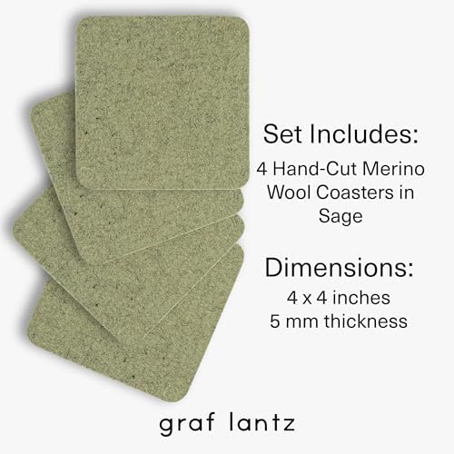 Graf Lantz - Bierfilzl Merino Wool Square Coasters Set of 4 - Sage (4"x4"x5mm) - Absorbs 30% of Weight - Natural German Wool - Heat Resistant, Sustainable, Reusable - Home Decor, Coffee Table Decor - Image 4