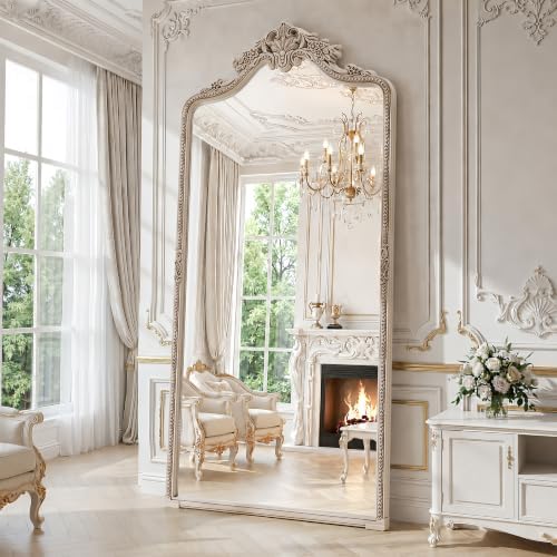 Wall Mount Arched Full Length Mirror,76"x34" Traditional Ornate Vintage Floor Standing Frame for Bedroom Body Hanging Leaning,Baroque Antique Vintage Long Mirrors for Wall,Decor, Living Room, Bedroom by WISSMIELSHOME