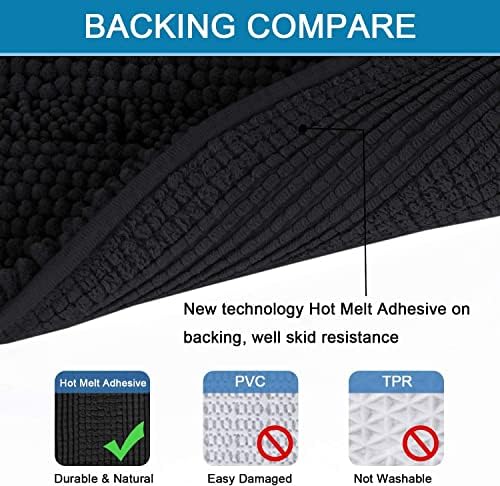 H.VERSAILTEX Bathroom Rugs Bath Rugs Non Slip Bath Mats Extra Thick Chenille Striped Rug 17" x 24" Absorbent Soft Shaggy Washable Dry Fast Bath Mats for Bathroom Floor - Black - Image 4