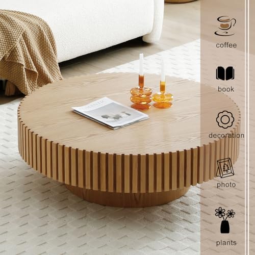 31.49" Round Fluted Coffee Table for Living Room, Mid Century Modern - Image 5