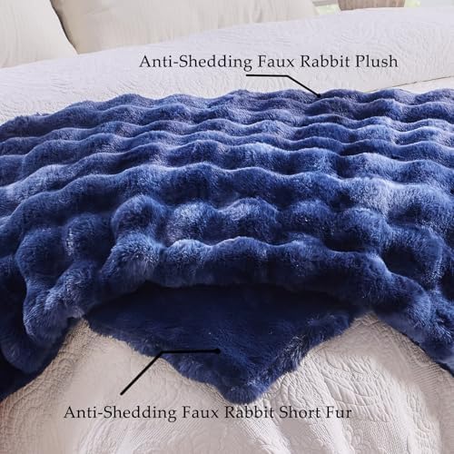 BENVWE Fluffy Faux Fur Throw Blanket for Couch, Soft Plush Thick Cozy Fuzzy Luxury Minky Bubble Blanket for Home Living Room Decor Gift for Women, Tie-dye Blue, 51" x 63", 1100GSM - Image 4