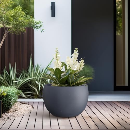 Kante Small Round Bowl Charcoal Concrete Planter 11.8" Dia, Outdoor - Image 4