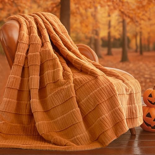 Amélie Home Luxury Striped Faux Fur Throw Blanket for Bed Queen Size, Soft Cozy Fuzzy Fluffy Plush Gift Blankets for Women, 88"x90", Brown - Image 5