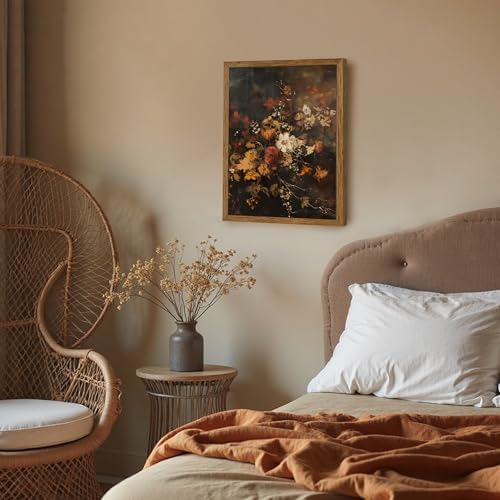 AVECCO Vintage Dark Botanical Floral Wall Art Canvas Framed 12x16 inch - Image 4