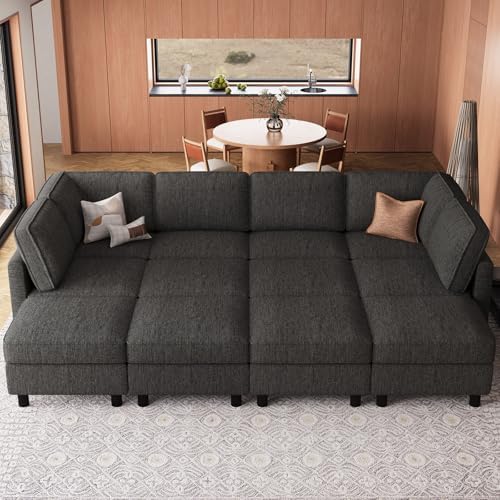 Belffin 110.2" 12 Seats Modular Sectional Sofa Sleeper Sofa Big Washable Sectional Couches for Living Room Comfy Couches with Storage Seat Couch Sofas with Chaise,Dark Grey by Belffin