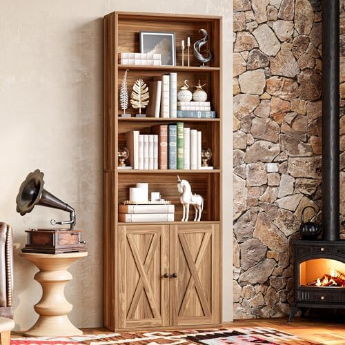 IRONCK Industrial Bookshelves and Bookcases with Doors Floor Standing 6 Shelf Display Storage Shelves 70 in Tall Bookcase for Home Office, Living Room - Image 5