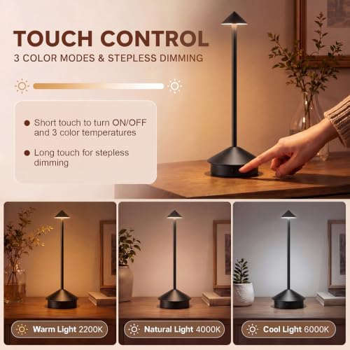 4 Pack Cordless Table Lamp, 3 Color Stepless Dimmable, Black - Image 3