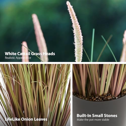 KOL 3ft 2-Pack Artificial Cattail Reed Grass, 35in Indoor Fake Onion Grass - Image 6