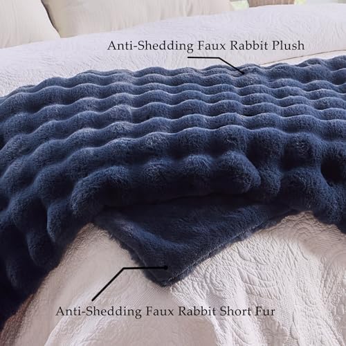 BENVWE Fluffy Faux Fur Throw Blanket for Couch, Soft Plush Thick Cozy Fuzzy Luxury Minky Bubble Blanket for Home Living Room Decor Gift for Women, Navy Blue, 63" x 80", 1100GSM - Image 4