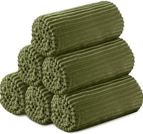 Buryeah 6 Pcs Flannel Blankets Bulk,Fall Outdoor Wedding, Army Green by Buryeah