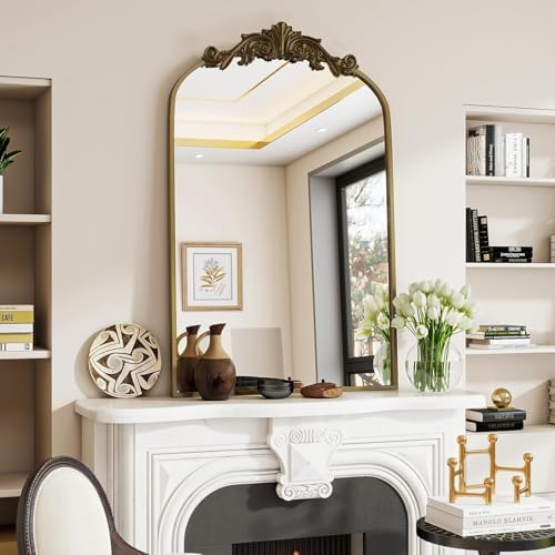 Dewfig Vintage Arched Wall Mirror, 36"x24" Antique Bronze Bathroom Mirror - Image 4