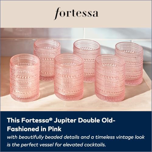 Fortessa Jupiter Beaded Hobnail Glass, 10 Ounce Double Old Fashioned (Set of 6), Pink - Image 5