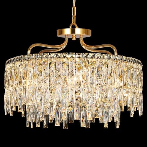 24" 8 Lights Gold Crystal Chandeliers for Dining Room Light Fixture by NISIDUN
