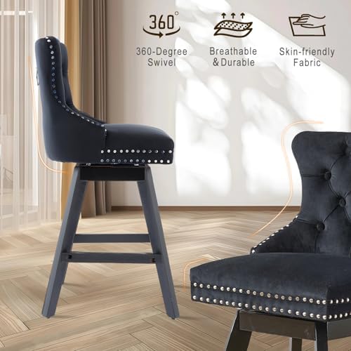 SoarFlash Kitchen Swivel Bar Stools with Solid Wood Legs Upholstered Counter Stools Set of 6, Black - Image 6