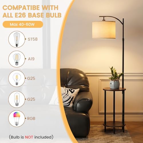 Floor Lamp with Walnut Wood Table, Modern Standing Lamp - Image 7