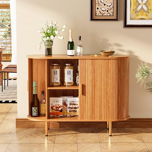 DHH Sideboard Buffet Cabinet with Storage,Mid Century Modern Fluted Accent Coffee Bar Console Table,Tambour Sliding Doors& Adjustable Shelf for Kitchen, Living Room, Entryway (Yellow walnut40 Inch) - Image 6