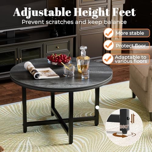 Round Coffee Table, Small Coffee Tables for Living Room, Gray Coffee Table - Image 3