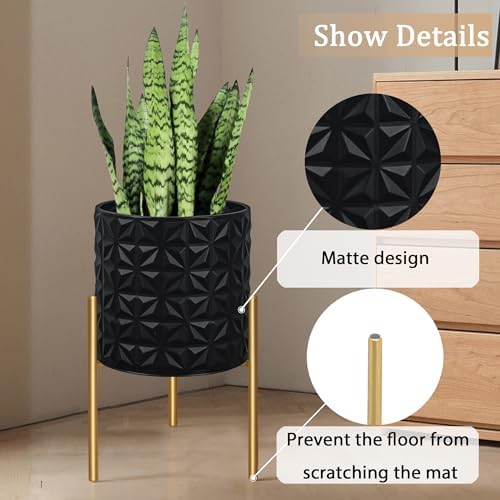 ARNIS Modern Planter Pots, Set of 2 Large Planters with Stand, Decorative Planters, Metal Pots with Drainage Holes for Living Room, Office, Garden or Balcony, 10.5 &12.25 Inch, Matte Black - Image 4