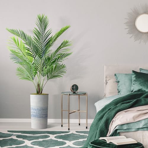 Artificial Tree in Blue Gray Industrial Line Pattern Planter, Fake Areca Tropical Palm Silk Tree for Indoor and Outdoor Home Decoration - 66" Overall Tall (Plant Pot Plus Tree) - Image 5
