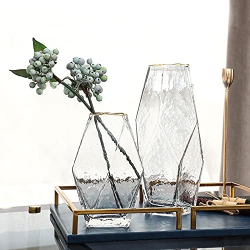 Geometric Square Painted Gold Edge Water Corrugated Translucent Glass Vase Home Table Decoration (A-7.5in) - Image 3