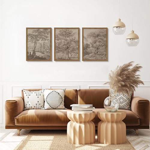 Framed Vintage Landscape Wall Art Set of 3, Wabi Sabi Tree Canvas Wall Decor Paintings, Neutral Rustic Botanical Artwork Prints Pictures for Farmhouse Living Room Bedroom 16x24 Inch - Image 2