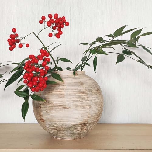 Rustic Ceramic Vintage Farmhouse Vase for Decor (Small Ribbed Beige) - Image 2