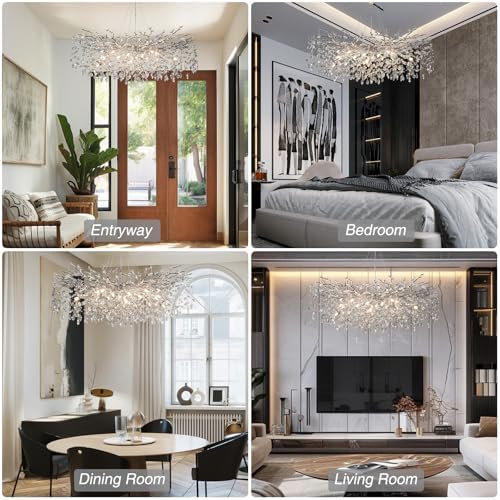 YUYI 47" Silver Tree Branch Chandelier, 18-Light Modern Crystal Chandelier, Round Chandeliers for Dining Room, Living Room, Foyer, Entryway, Bedroom, Luxury K9 Crystal Raindrop Light Fixture - Image 2