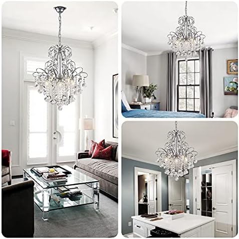 WUZUPS Crystal Chandelier 5-Light Pendant Ceiling Light Modern Lighting Fixture for Bedroom Hallway Bar Kitchen Bathroom, H 22.6'' x W 19.2'', E12 Base, Chrome - Image 4