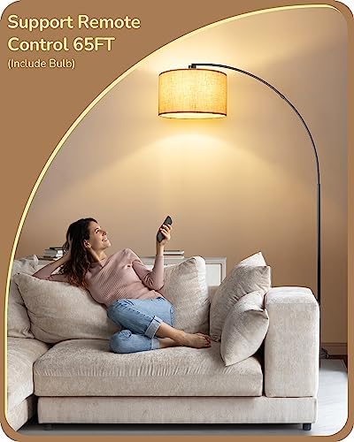 EDISHINE 78.3″ Modern Arc Floor Lamp with Remote, Tall Black Standing Lamp with Stepless Dimmable Bulb & 5 Color Temperature, Curved Mid Century Floor Lamps for Living Room, Bedroom, Nursey - Image 3