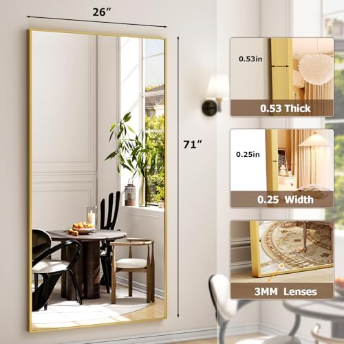 Easly 26"x71" Full Length Mirror, Adjustable Standing/Wall Mounted Floor Mirror for Bedroom, Living Room, Entryway, Large Gold Leaning Mirror with Shatterproof Glass - Image 4
