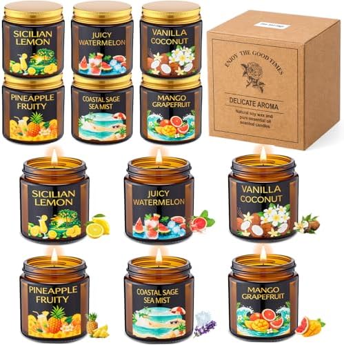 Conelist 12 Pack Scented Candles Gift Set Fruitful Soy Wax Candle for Home 3.5 oz 180 Hour Burn, Candle Gift for Men Women, Scent of Coconut Vanilla/Pineapple/Sea Salt Sage/Mango/Lemon/Watermelon Mint by Conelist