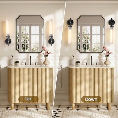Bblack Knurled Wall Sconce 20", Bathroom Wall Sconce,Glass Tube Brass Sconces Wall Lighting,Bathroom Sconces Side of Mirror,Vanity Sconce Lights for Bath - Image 2