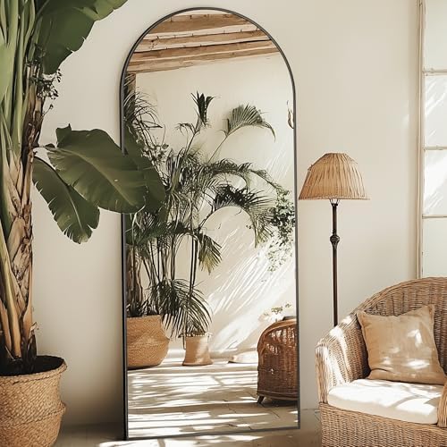 59"x19" Arched Full Length Mirror, Standing Floor Mirror, Black by Unknown