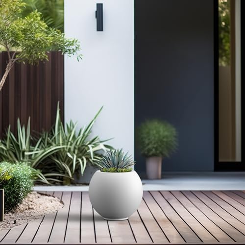 Kante Small Round Sphere White Concrete Planter 11" Dia, Outdoor - Image 5