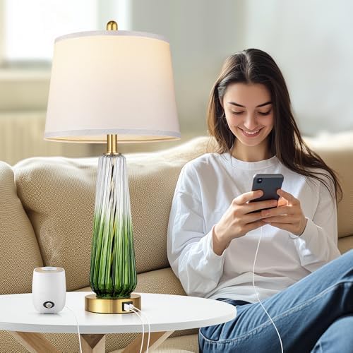Modern Glass Table Lamps Set of 2, 27.5" Bedside Lamp for Bedroom, Green - Image 5