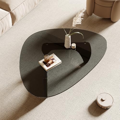 Honyee Morden Coffee Table, 42.5" x 28.5" x 16.1" Triangle Tempered Glass Top for Living Room, Color: Black - Image 4